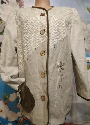 Льняной  дизайнерский пиджак кардиган  в этно стиле австрия14-16 р.1 фото