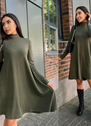 Жіноча сукня коротка тепла оверсайз вільна з начосом флісом чорна коричнева хакі зелена під горло