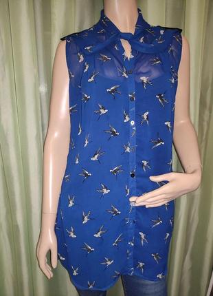 Кардиган летний удлинённая блуза тёмно-синяя с принтом  "deal", uk 18 .