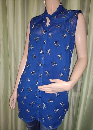Кардиган летний удлинённая блуза тёмно-синяя с принтом  "deal", uk 18 .2 фото