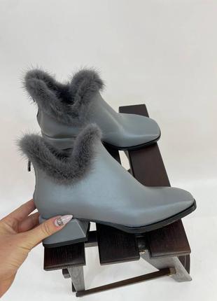 Колір на вибір! шикарні сірі шкіряні черевики з опушкою з норки