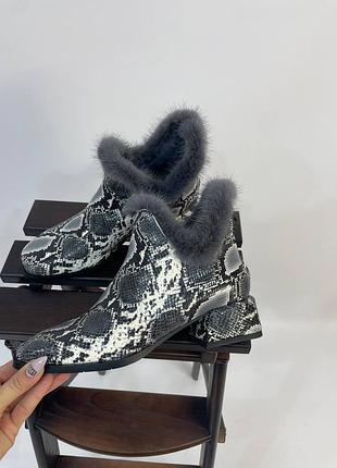 Цвет по выбору! дизайнерские ботинки с опушкой с норки с эксклюзивной кожи с тиснением
