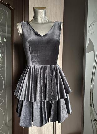 Оксамитова сіра стальна сукня2 фото