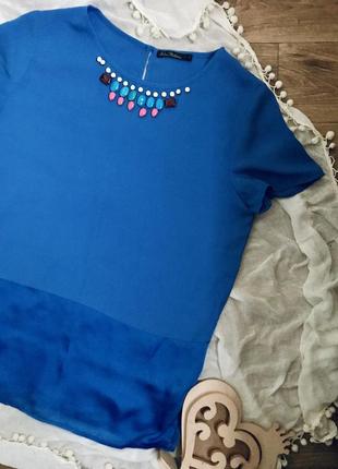 Блуза kira plastinina s голубая с бусинами оверсайз7 фото