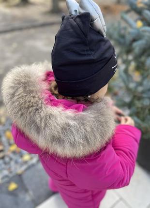 Зимовий костюм з хутром єнота, малиновий до -30 морозу3 фото