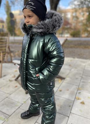 Зимовий костюм смарагдовий під шкіру водовідштовхуюча плащівка до -30 морозу костюм10 фото