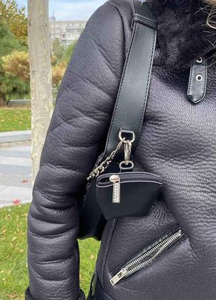Жіноча міні сумочка на плече з ланцюжком, сумка клатч екокожа чорний9 фото