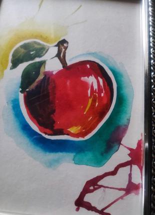 Яблуко картина акварель у рамці2 фото