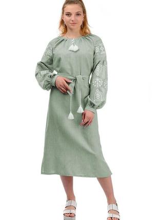 Женская длинная рубаха вышиванка с поясом ,льняное платье в украинском стиле
