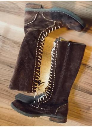 Ботинки жіночі замша натуральна вінтаж боти на шнуровці ботфорти 37