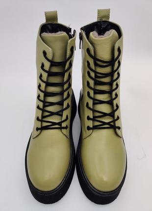 Шкіряні жіночі черевики зимові оливка на платформі 36-40 женские ботинки зима meshure3 фото