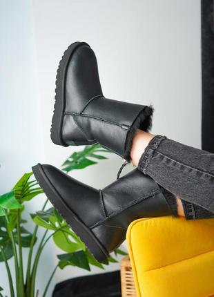 Угги женские черные кожа змейка(пятка кожа) ugg australia original leather zipper3 фото