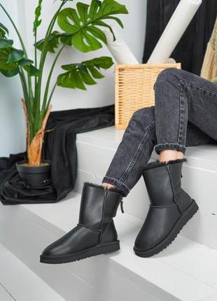 Угги женские черные кожа змейка(пятка кожа) ugg australia original leather zipper2 фото