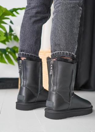 Угги женские черные кожа змейка(пятка кожа) ugg australia черные leather zipper