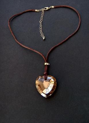 Винтажный кулон подвеска сердце, кристалл- стекло, англия2 фото