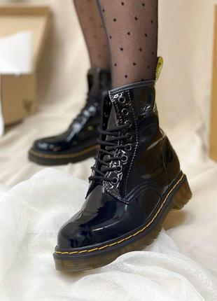 Dr. martens 1460 black gloss зимние ботинки с мехом доктор мартинс лакированные зима берцы лак кожа скидка распродажа3 фото