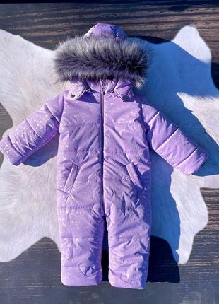 Дитячий суцільний зимній комбінезон для дівчаток 86, 92, 98 розміри