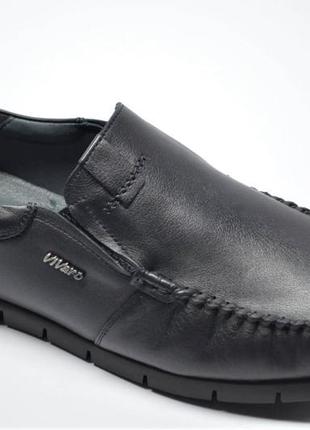 Мужские комфортные кожаные туфли мокасины черные vivaro 125