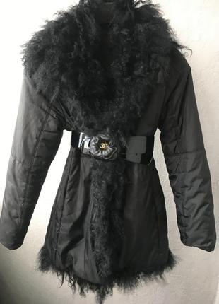 Легкое пальто с мехом ламы. olsen.5 фото