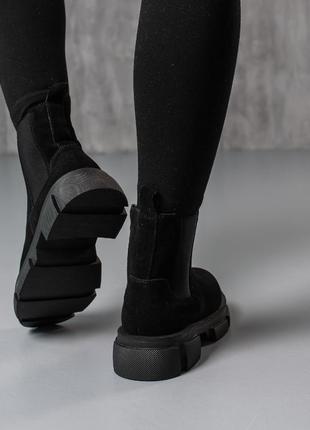 Стильные ботинки челси на резинке,сапоги черные замшевые женские деми,демисезонные осенние,весенние (осень-весна 2022-2023)4 фото