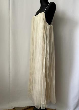 H&m длинное пышное кремовое плиссированное платье плиссе платье макси