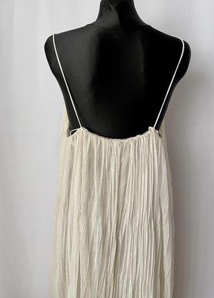H&m длинное пышное кремовое плиссированное платье плиссе платье макси