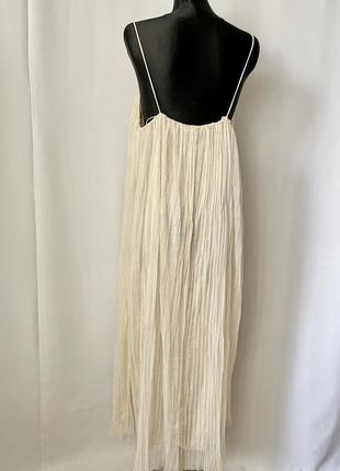 H&m длинное пышное кремовое плиссированное платье плиссе платье макси