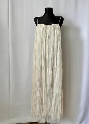 H&m длинное пышное кремовое плиссированное платье плиссе платье макси