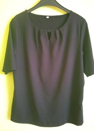 Блуза блузка трикотажна чорна зі складками з еластаном однотонна базова