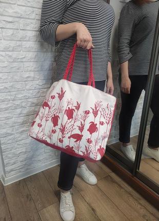 Clarins сумка шопер текстильна червона / біла