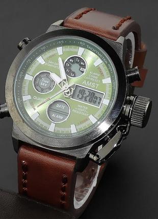 Ударопрочные кварцевые армейские часы amst green оригинал