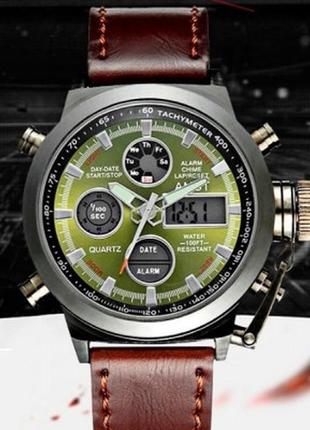 Ударопрочные кварцевые армейские часы amst green оригинал2 фото