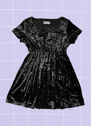 Черное бархатное базовое короткое платье2 фото
