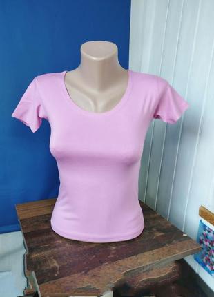 Футболка женская базовая однотонная футболка стрейч розовая футболочка пудра