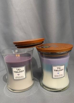 Ароматична свічка з тришаровим ароматом woodwick medium trilogy calming retreat2 фото