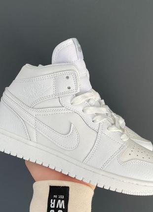 Женские высокие кожаные кроссовки nike air jordan retro 1 white#найк