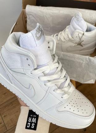 Мужские высокие кожаные кроссовки nike air jordan retro 1 white#найк