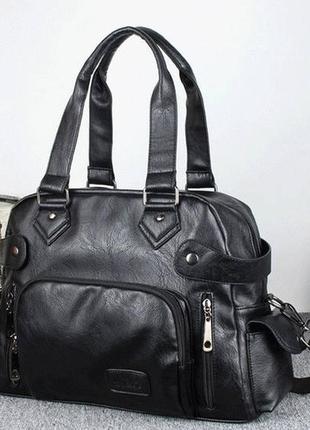 Мужская городская сумка черная экококира1 фото