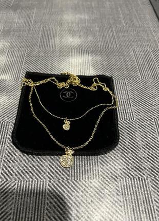 Двойное колье подвеска цепочка с яблоком