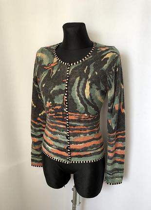 Зеленая пёстрая кофта кардиган на подкладке приталенный  y2k