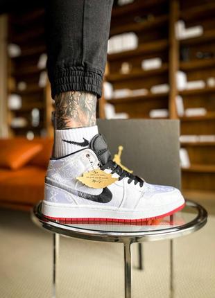 Мужские высокие кожаные кроссовки nike jordan 1 mid se fearless edison chen "clot#найк