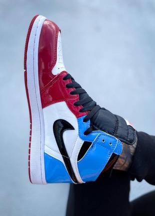 Женские высокие кожаные кроссовки nike air jordan 1 retro high "blue/red #найк7 фото