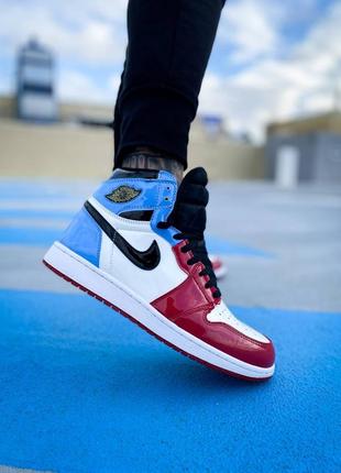 Женские высокие кожаные кроссовки nike air jordan 1 retro high "blue/red #найк2 фото