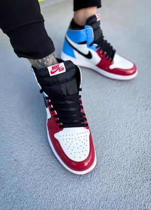 Женские высокие кожаные кроссовки nike air jordan 1 retro high "blue/red #найк8 фото