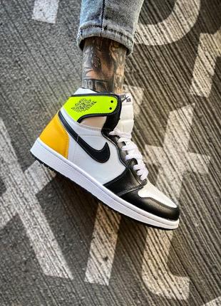 Мужские высокие кожаные кроссовки nike air jordan 1 high og "volt gold"#найк