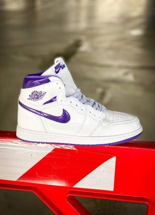 Женские высокие кожаные кроссовки nike air jordan 1 retro high "court purple" #найк1 фото