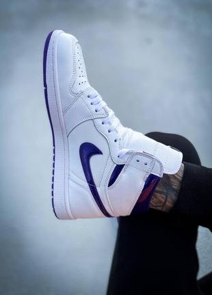 Женские высокие кожаные кроссовки nike air jordan 1 retro high "court purple" #найк7 фото