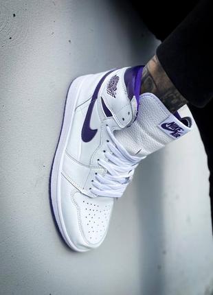 Женские высокие кожаные кроссовки nike air jordan 1 retro high "court purple" #найк5 фото