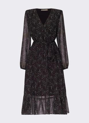 Принтоване шикарне плаття з шифону зі спідницею-кльош чорне6 фото