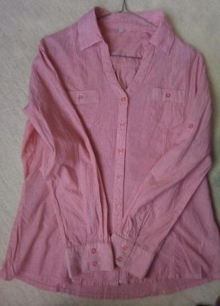 Рубашка женская розовая в полоску4 фото